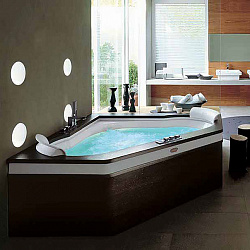 Акриловая гидромассажная ванна Jacuzzi Aura Corner 160 Top 160х160х60 см встраиваемая, угловая, смеситель Aura, цвет: белый/хром, топ и панель - венге