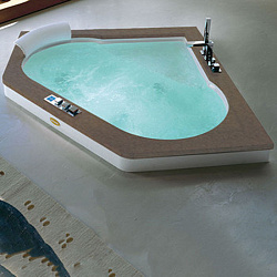 Jacuzzi Aura Corner 160 Top Ванна встраиваемая, 160х160хh60 см гидромассажная R + C угловая, без отверстий под см, цвет: белый-хром Топ - камень Piasentina