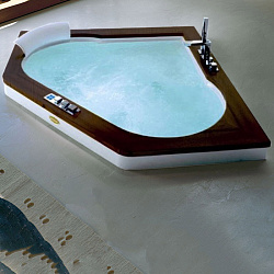 Акриловая гидромассажная ванна Jacuzzi Aura Corner 160 160х160х60 см встроенная, смеситель, без панелей, цвет: белый/хром, топ - венге